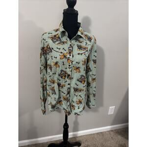 Cruel Denim® Ladies Blue/green Print Button Down Shirt